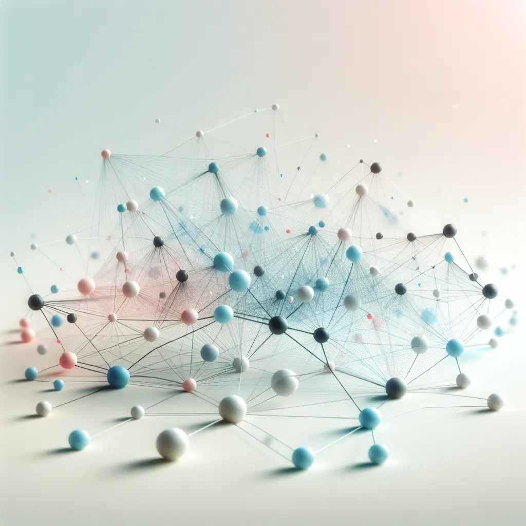 Abstract network nodes connected by lines, soft color scheme, clean minimal illustration, modern digital concept, technology background