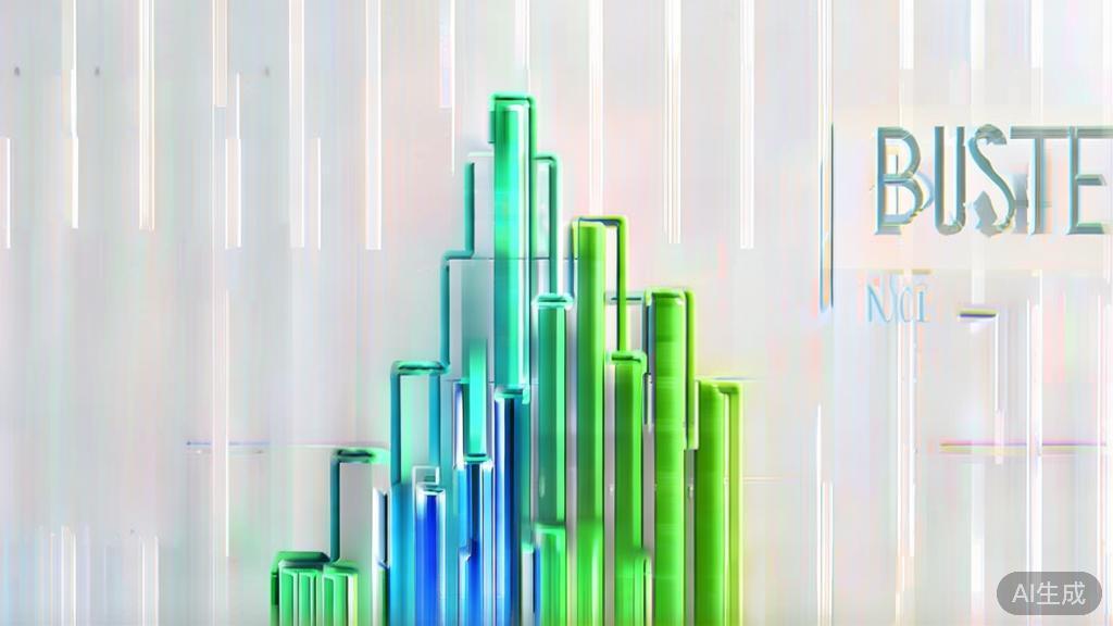 Upward trending graph with simple geometric elements, green and blue color palette, clean business infographic style, minimal design, growth concept