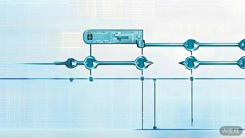 "Simple flowchart illustration with connected circles and arrows, light blue and white color scheme, clean minimal design, business presentation style, infographic element"