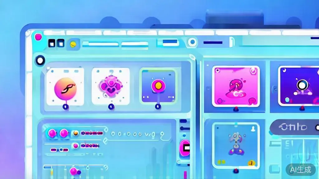 Flat vector illustration of image and video editing tools, dashboard style, soft blue gradient