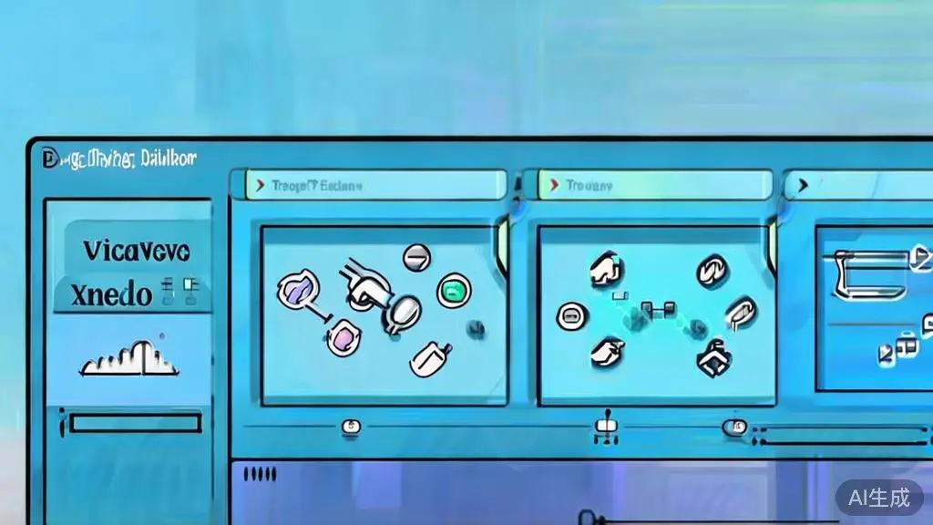 Flat vector illustration of intelligent video editing features, dashboard style, soft blue gradient