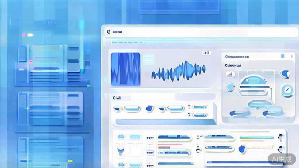 Flat vector illustration of AI music recommendation for videos, dashboard style, soft blue gradient