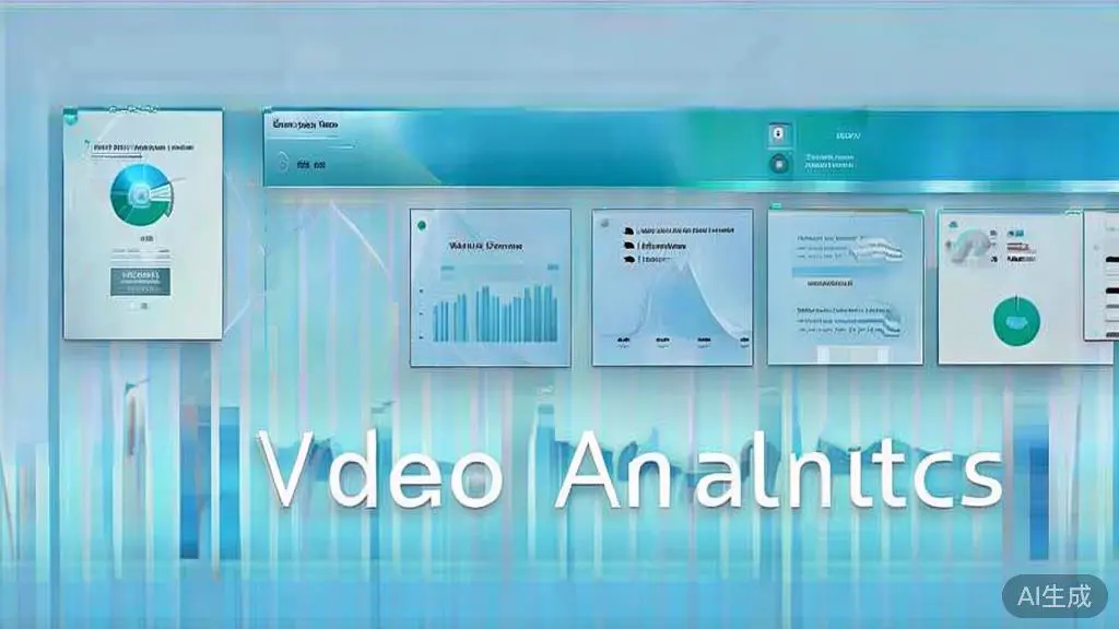"Dashboard style illustration of video analytics, soft blue gradient"
