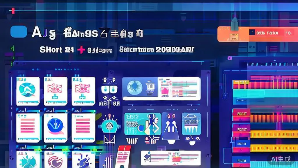 "Flat vector illustration of future trends in AI and short drama production, dashboard style"