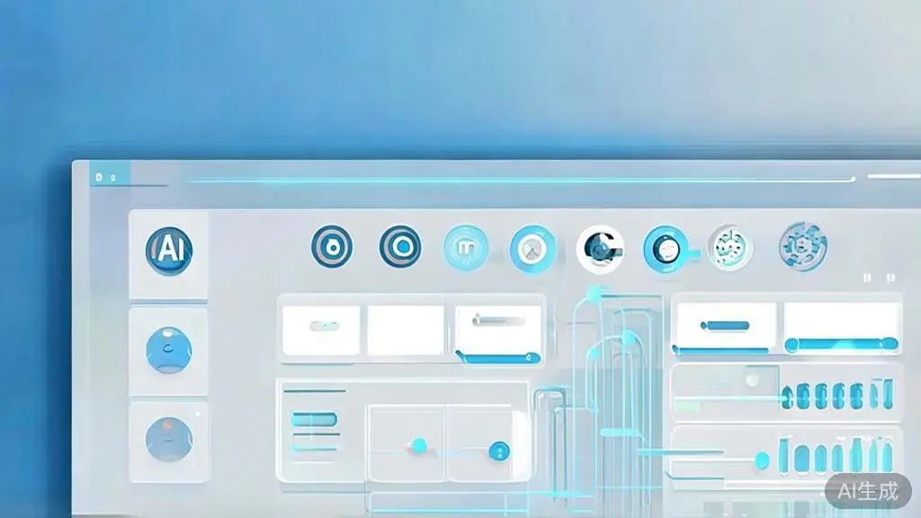 Flat vector illustration of AI style matching, dashboard style, soft blue gradient