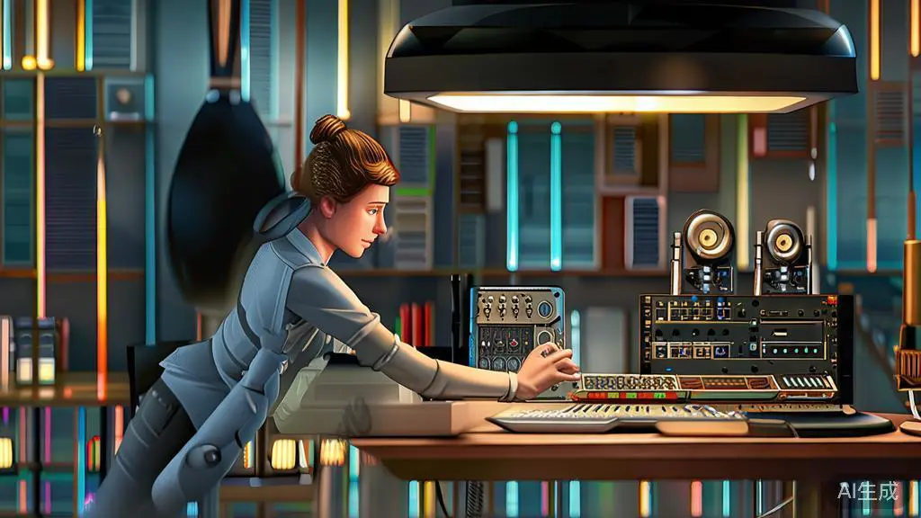 "High-quality illustration of a person adjusting audio equipment while filming a video, corporate style."