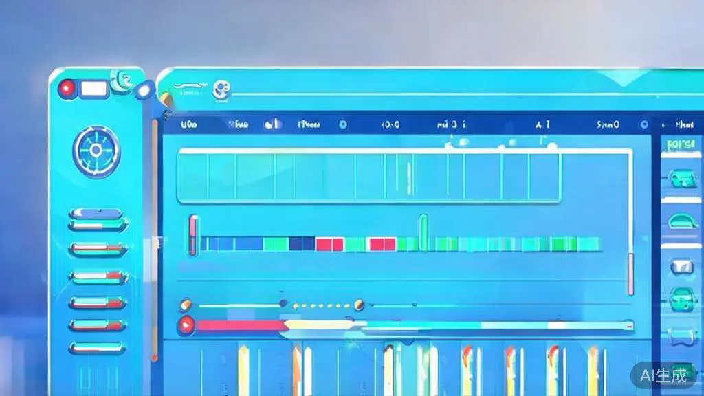Flat vector illustration of video editing process, dashboard style, soft blue gradient