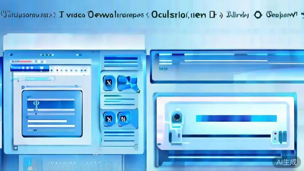 "Flat vector illustration of video synthesis tools for social media, dashboard style, soft blue gradient"