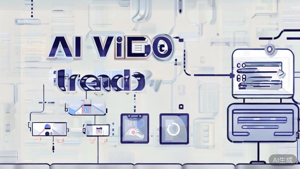 High-quality business illustration regarding AI video trends, minimal flat design