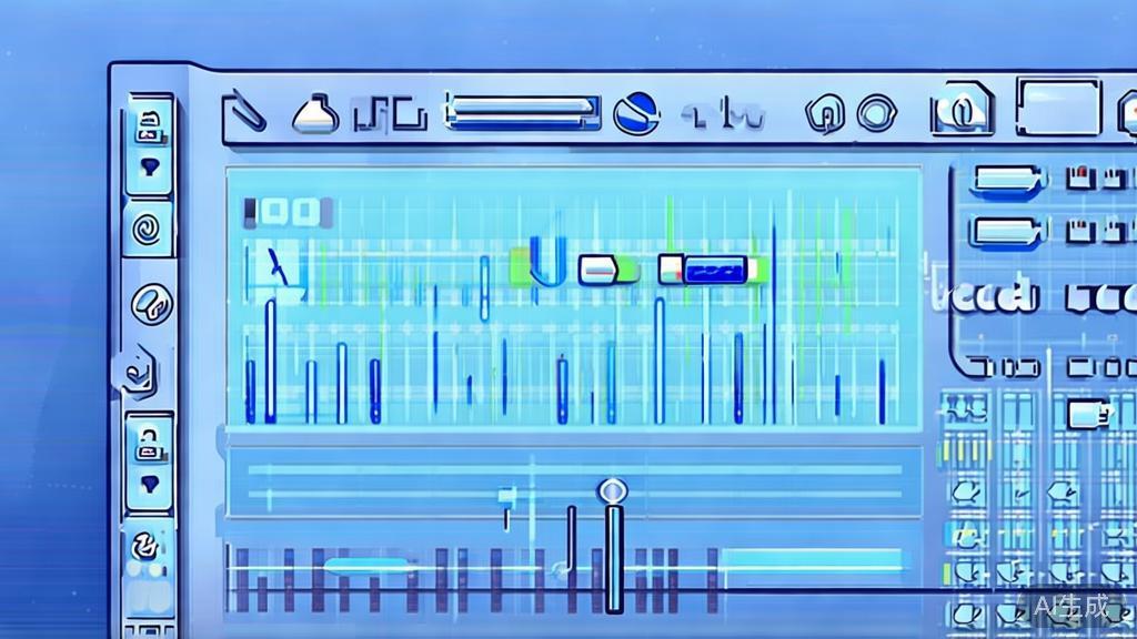 Flat vector illustration of video editing process, dashboard style, soft blue gradient