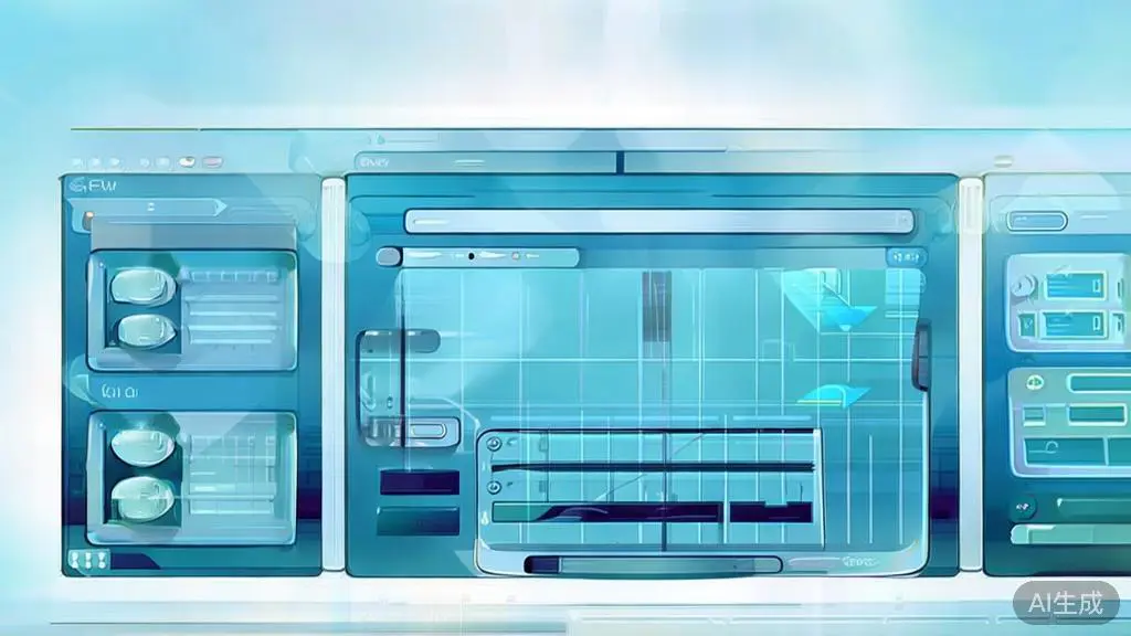 Flat vector illustration of a video editing dashboard, soft blue gradient