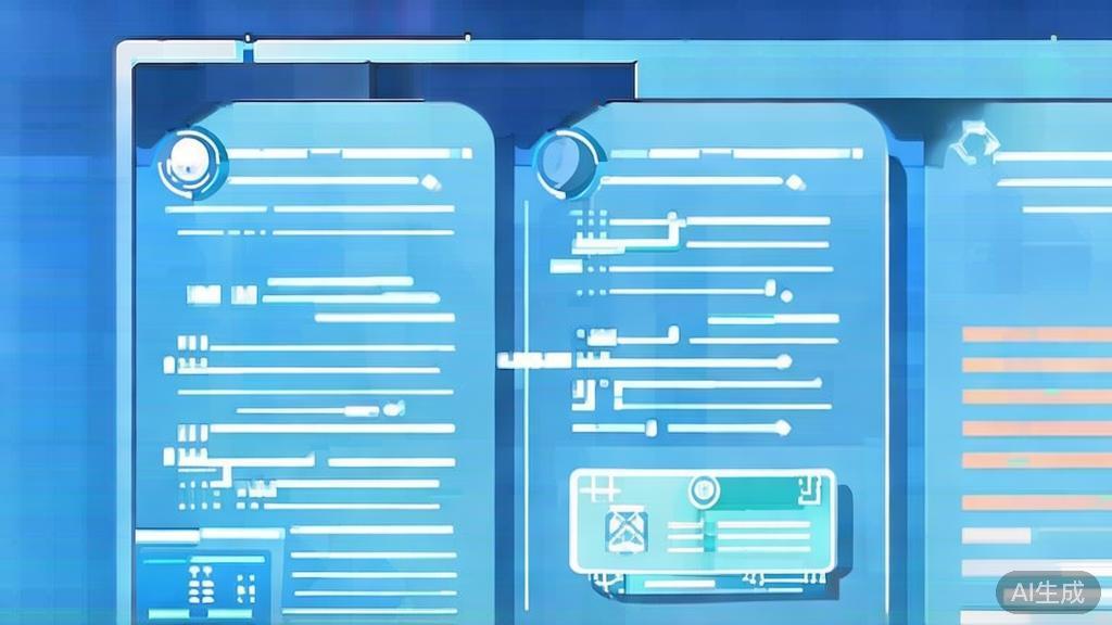 Flat vector illustration of AI scriptwriting process, dashboard style, soft blue gradient