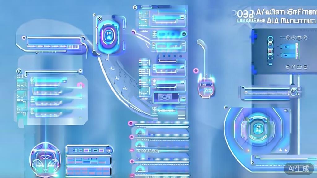 "Flat vector illustration of future trends in AI film, showcasing VR and AR integration, dashboard style, soft blue gradient"