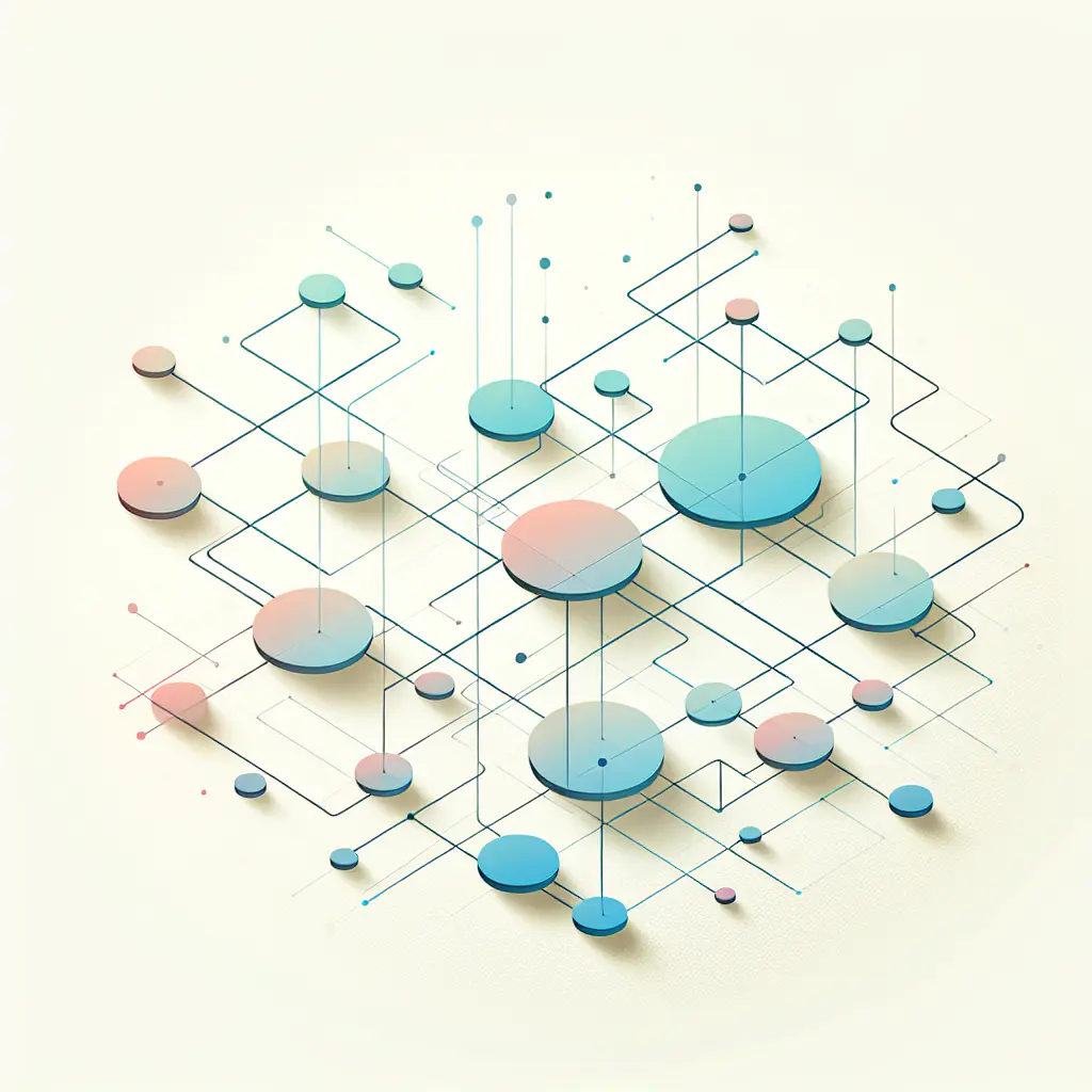 "Abstract network nodes connected by lines, soft color scheme, clean minimal illustration, modern digital concept, technology background"
