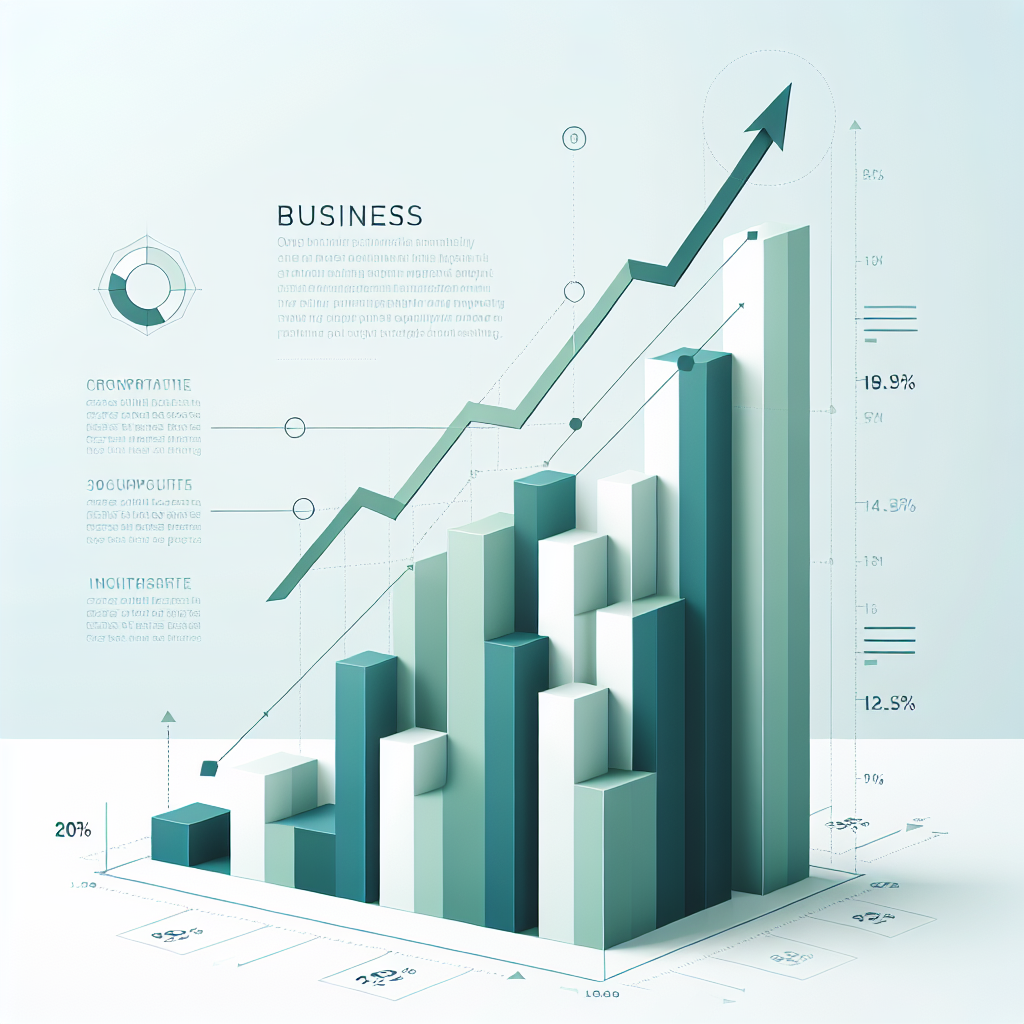 "Upward trending graph with simple geometric elements, green and blue color palette, clean business infographic style, minimal design, growth concept"