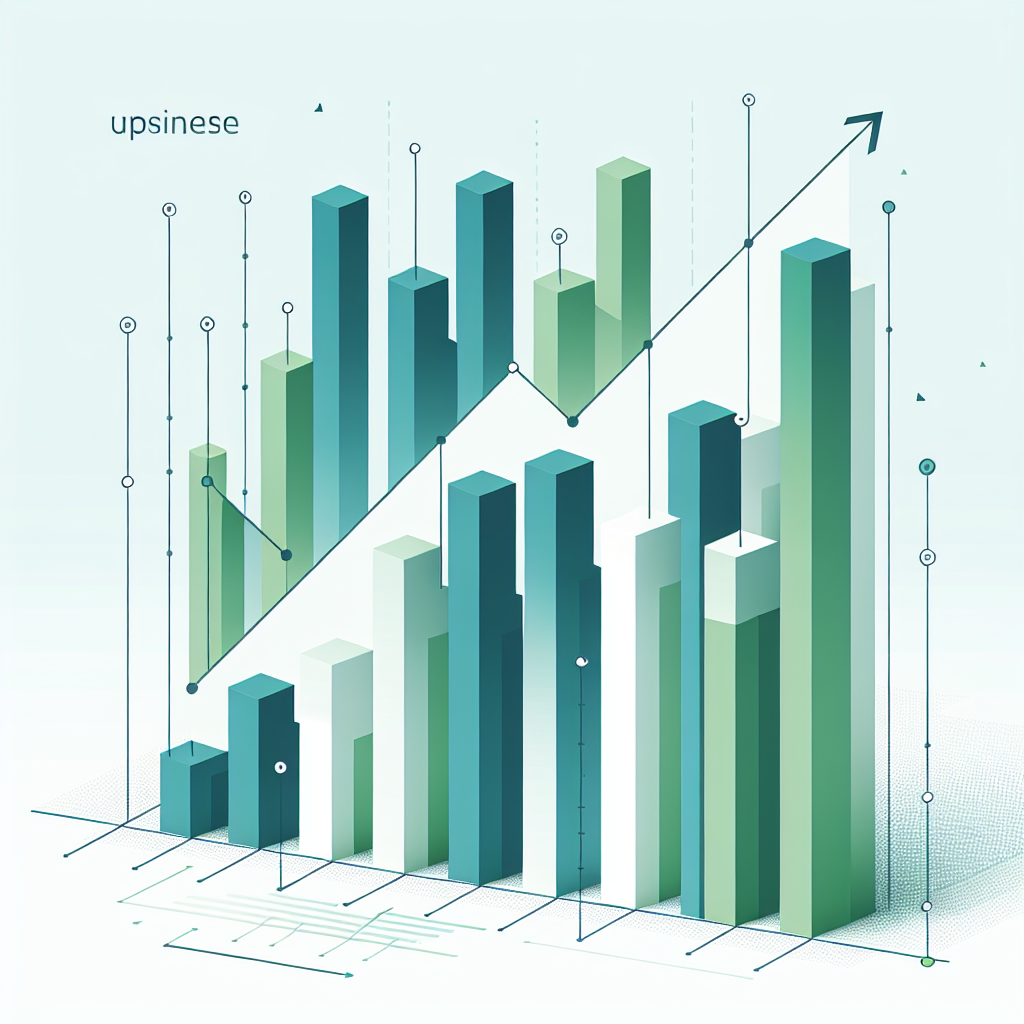 "Upward trending graph with simple geometric elements, green and blue color palette, clean business infographic style, minimal design, growth concept"