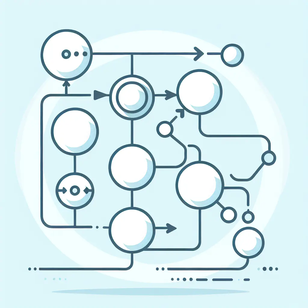 "Simple flowchart illustration with connected circles and arrows, light blue and white color scheme, clean minimal design, business presentation style, infographic element"