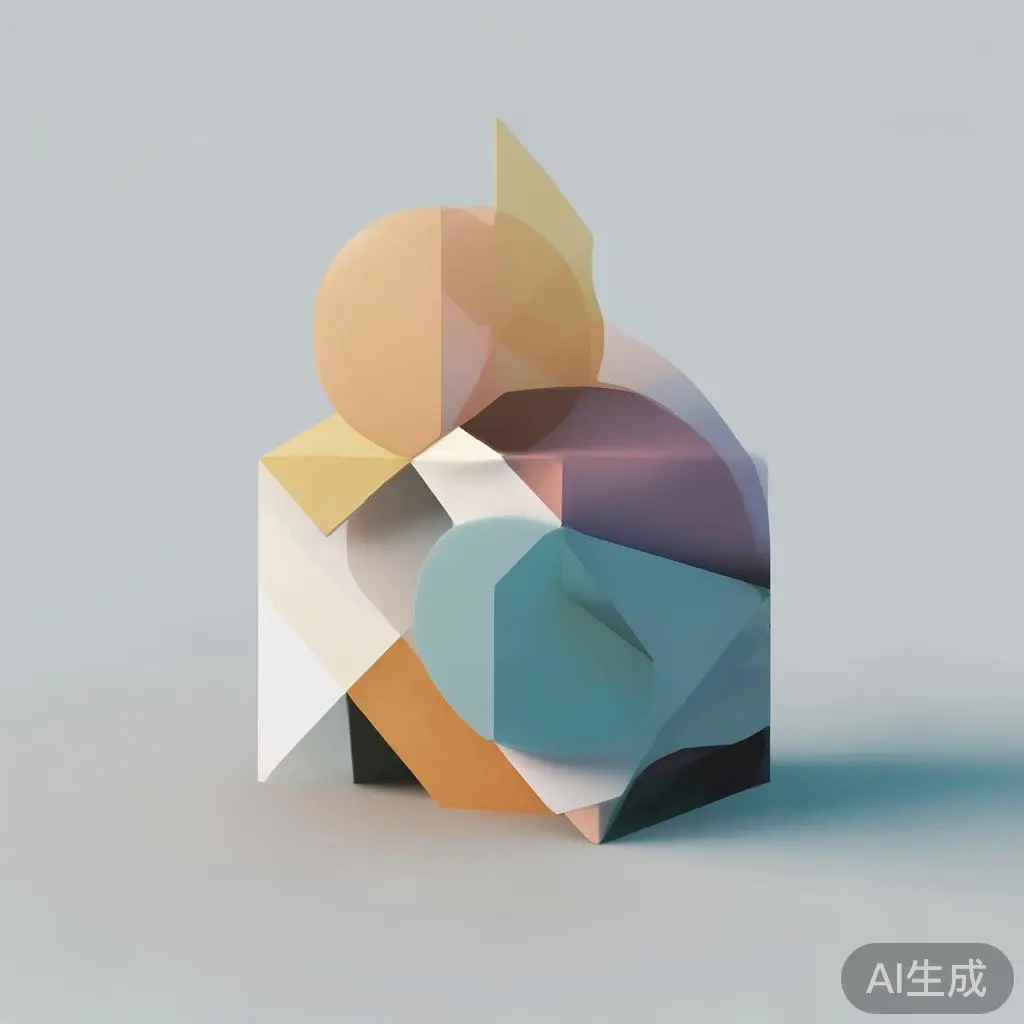 "Abstract geometric composition with overlapping shapes, soft pastel colors, modern minimal style, professional business concept illustration, 3d render isometric"
