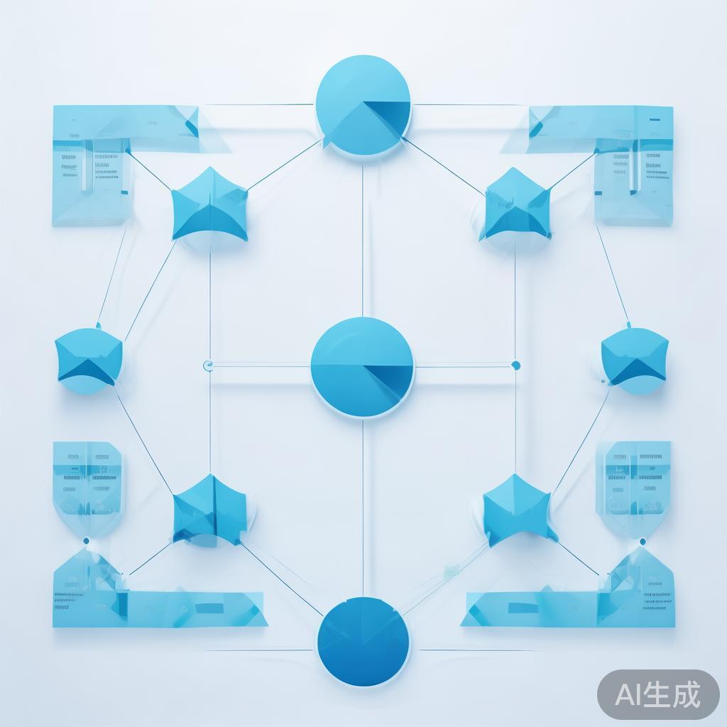Simple flowchart illustration with connected circles and arrows, light blue and white color scheme, clean minimal design, business presentation style, infographic element