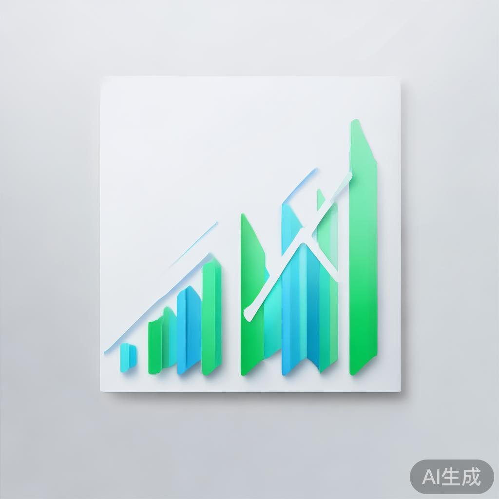 Upward trending graph with simple geometric elements, green and blue color palette, clean business infographic style, minimal design, growth concept