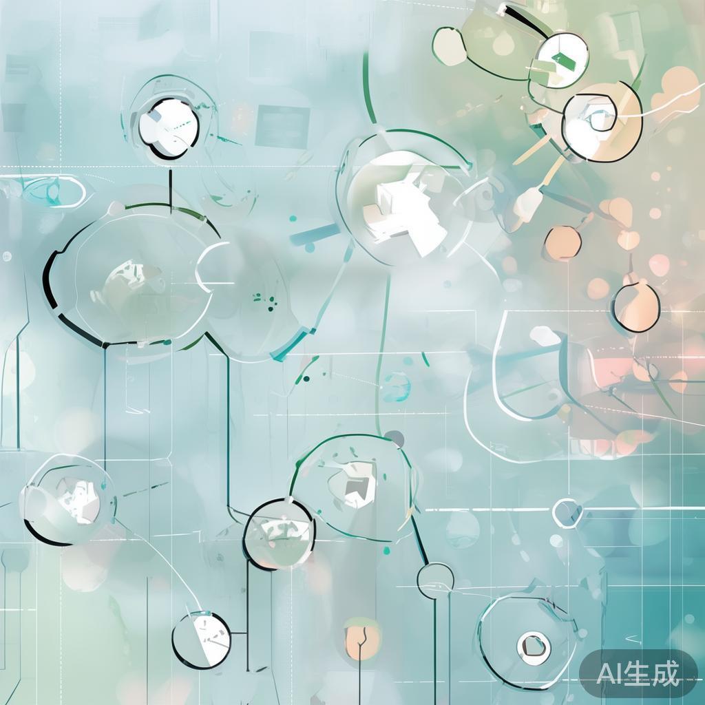 Abstract network nodes connected by lines, soft color scheme, clean minimal illustration, modern digital concept, technology background