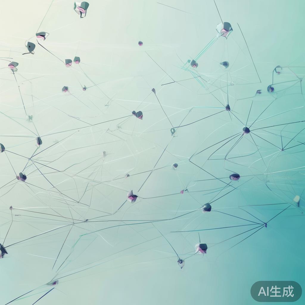 Abstract network nodes connected by lines, soft color scheme, clean minimal illustration, modern digital concept, technology background