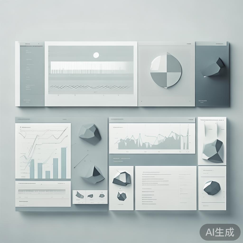Minimalist business dashboard with abstract data visualization, soft gradient background, professional color scheme, clean geometric shapes, flat design style, high quality