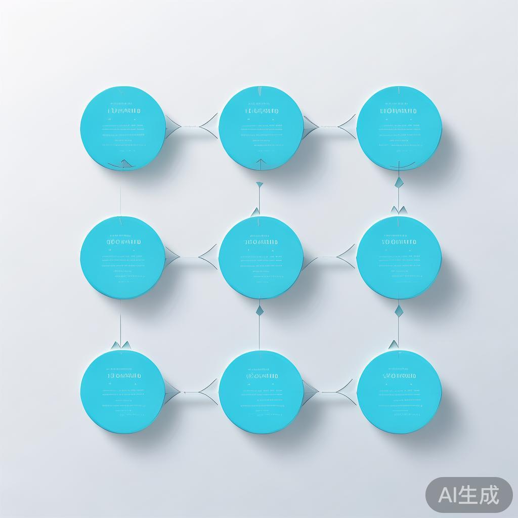 Simple flowchart illustration with connected circles and arrows, light blue and white color scheme, clean minimal design, business presentation style, infographic element
