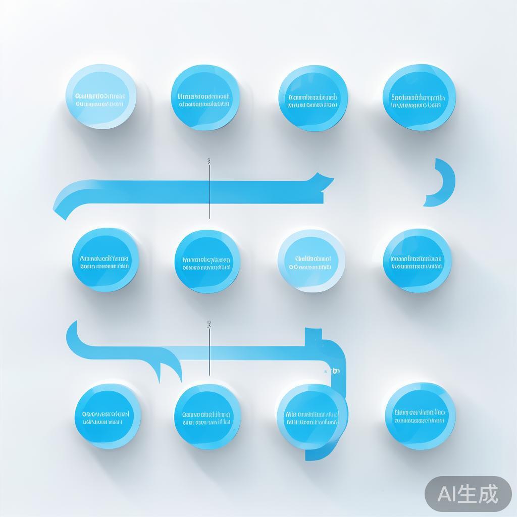 Simple flowchart illustration with connected circles and arrows, light blue and white color scheme, clean minimal design, business presentation style, infographic element