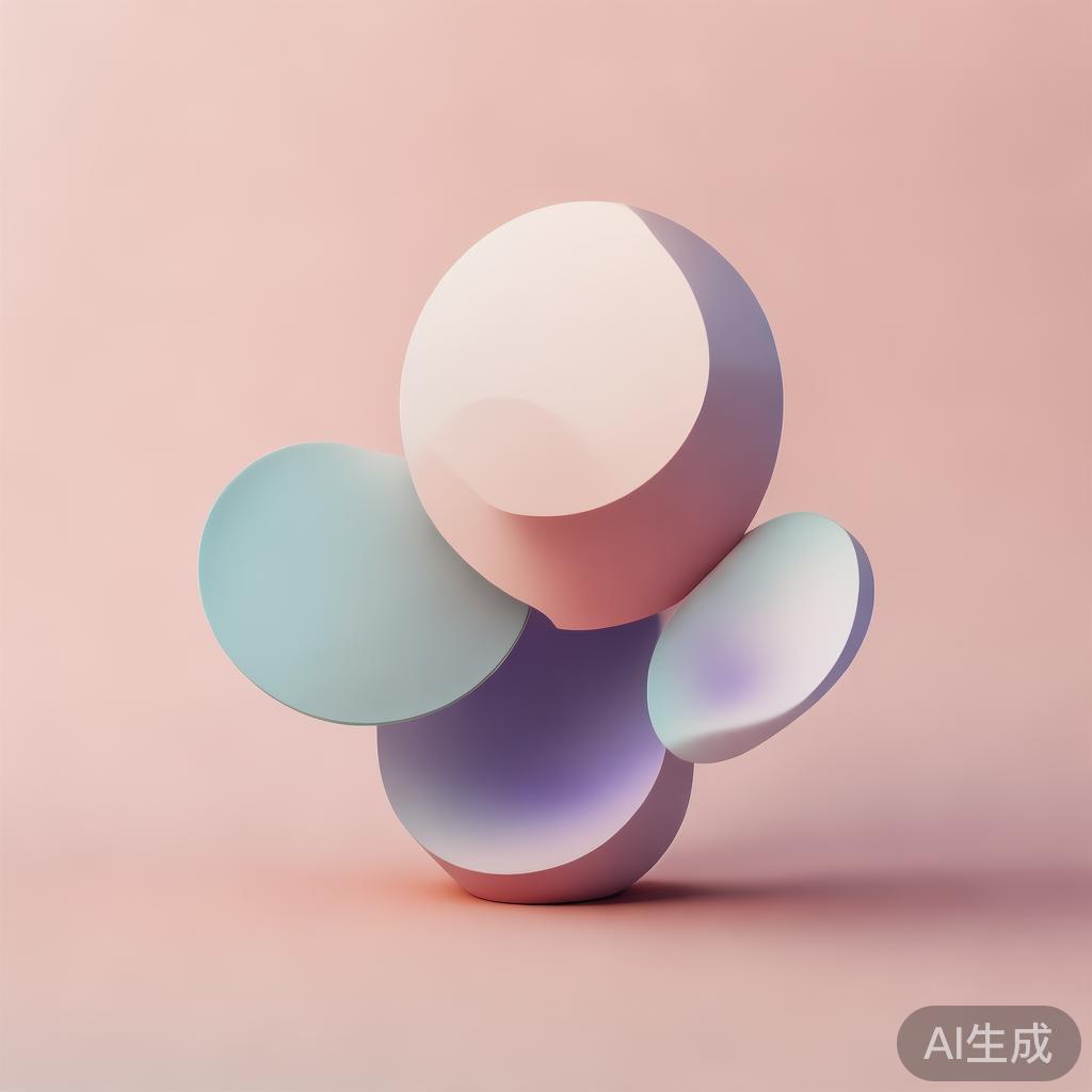Abstract geometric composition with overlapping shapes, soft pastel colors, modern minimal style, professional business concept illustration, 3d render isometric