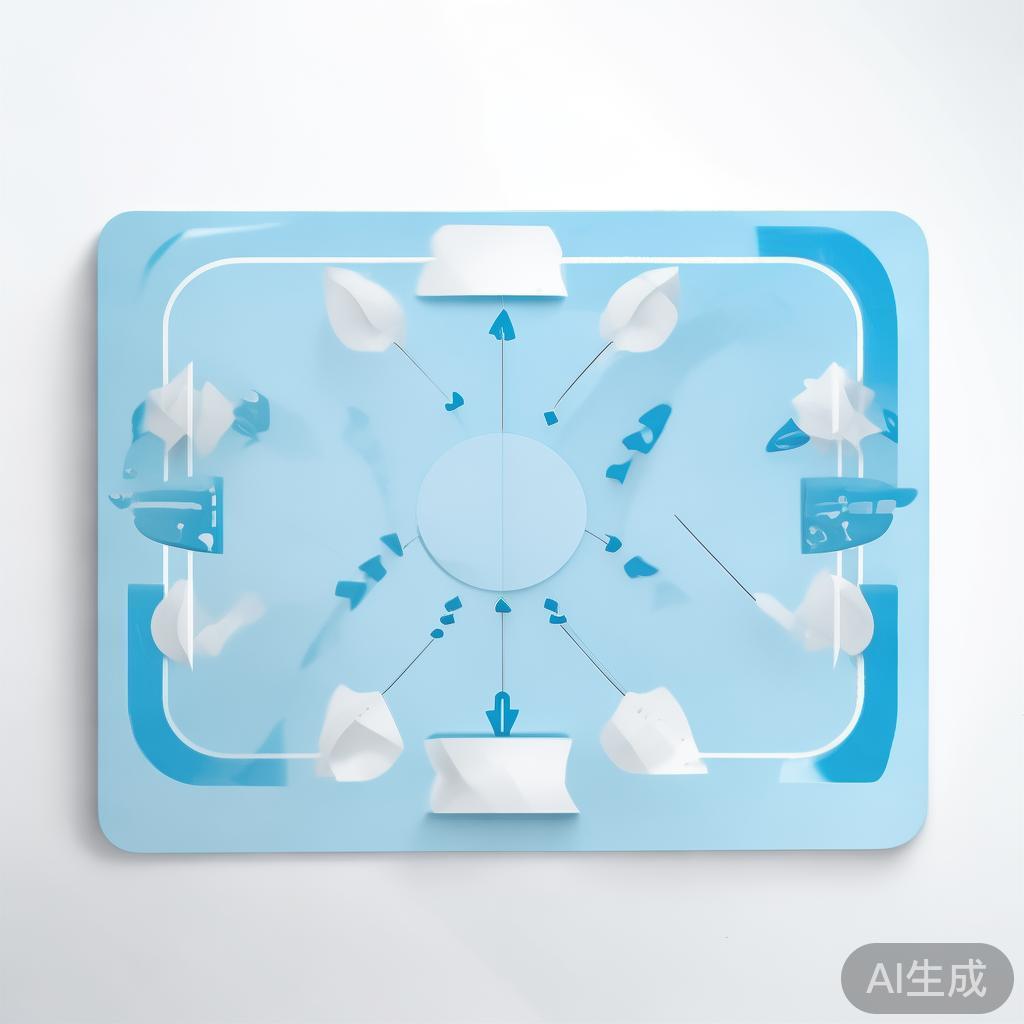 "Simple flowchart illustration with connected circles and arrows, light blue and white color scheme, clean minimal design, business presentation style, infographic element"