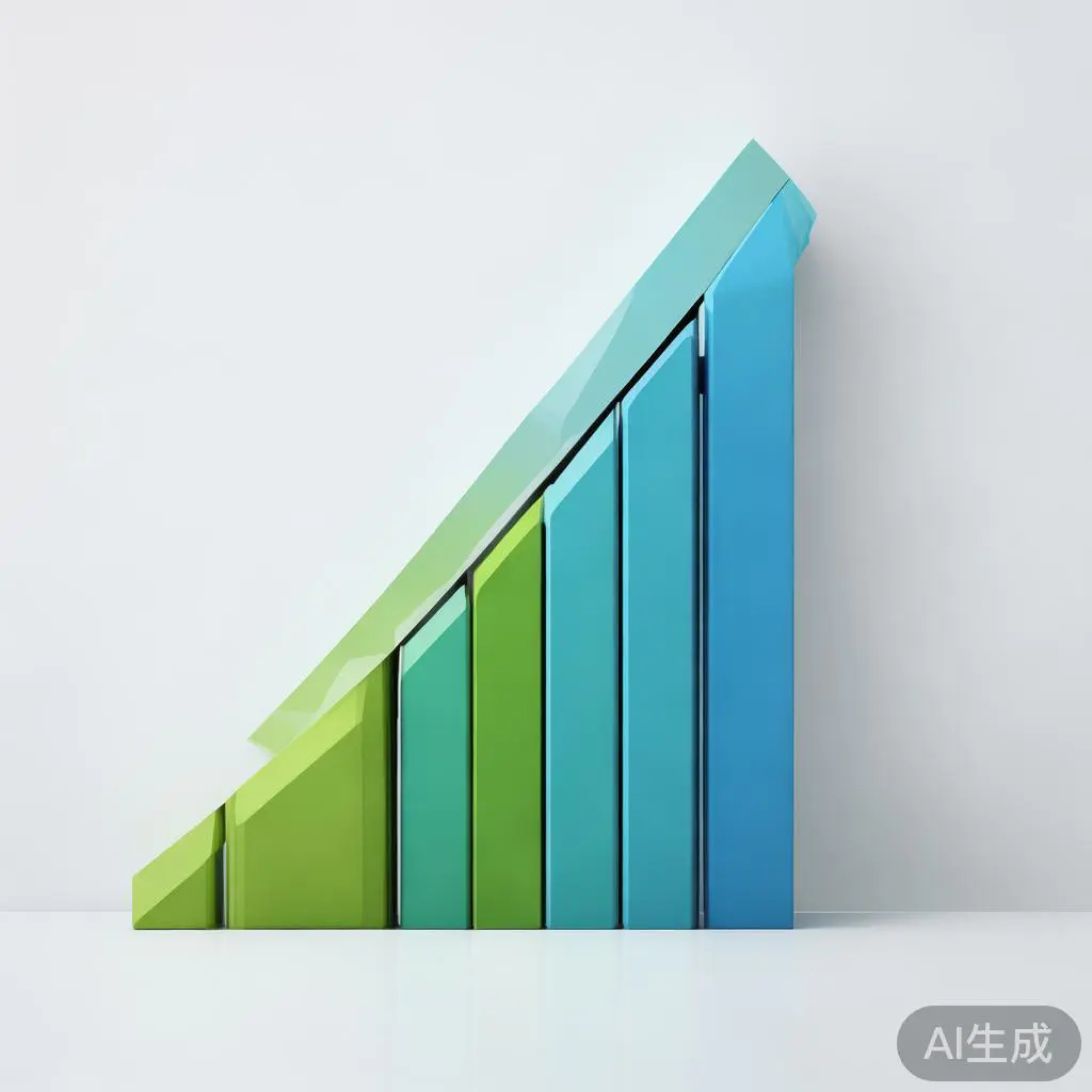 "Upward trending graph with simple geometric elements, green and blue color palette, clean business infographic style, minimal design, growth concept"