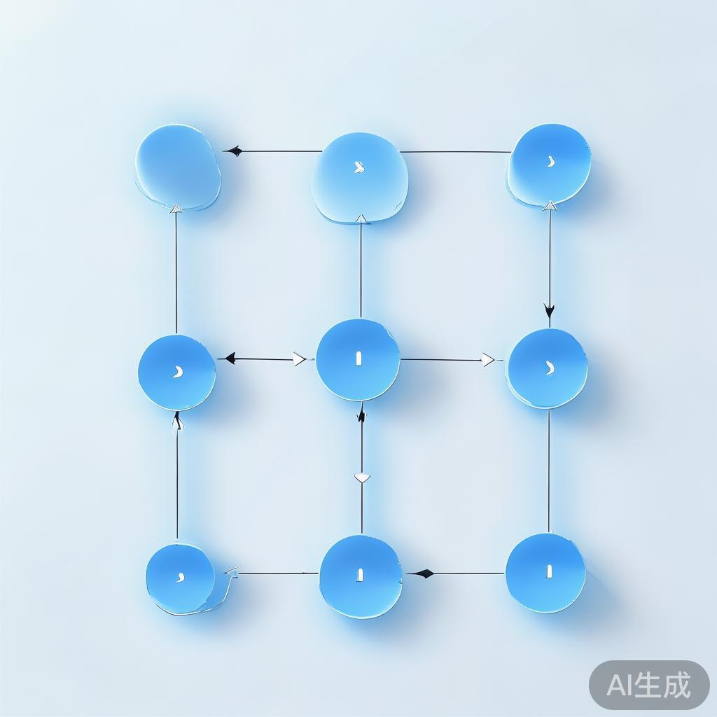 "Simple flowchart illustration with connected circles and arrows, light blue and white color scheme, clean minimal design, business presentation style, infographic element"