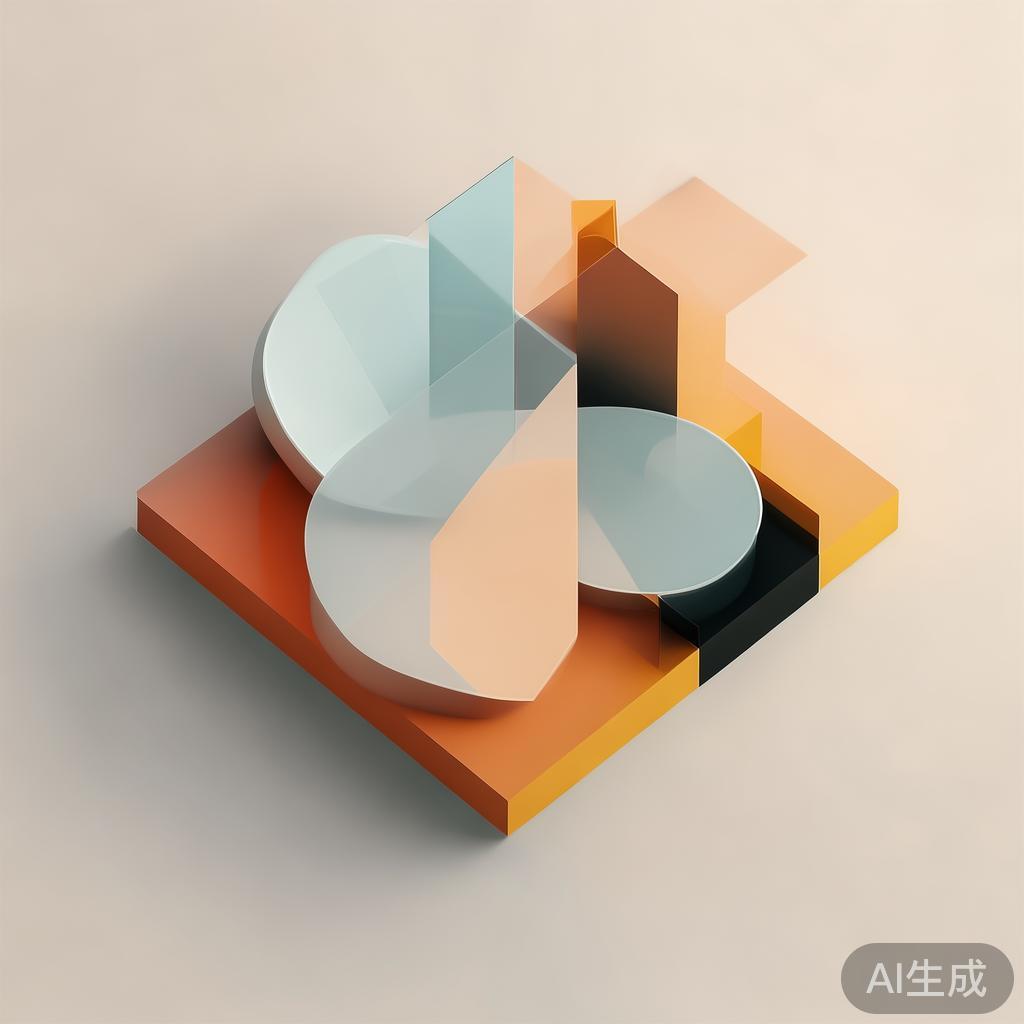 "Abstract geometric composition with overlapping shapes, soft pastel colors, modern minimal style, professional business concept illustration, 3d render isometric"
