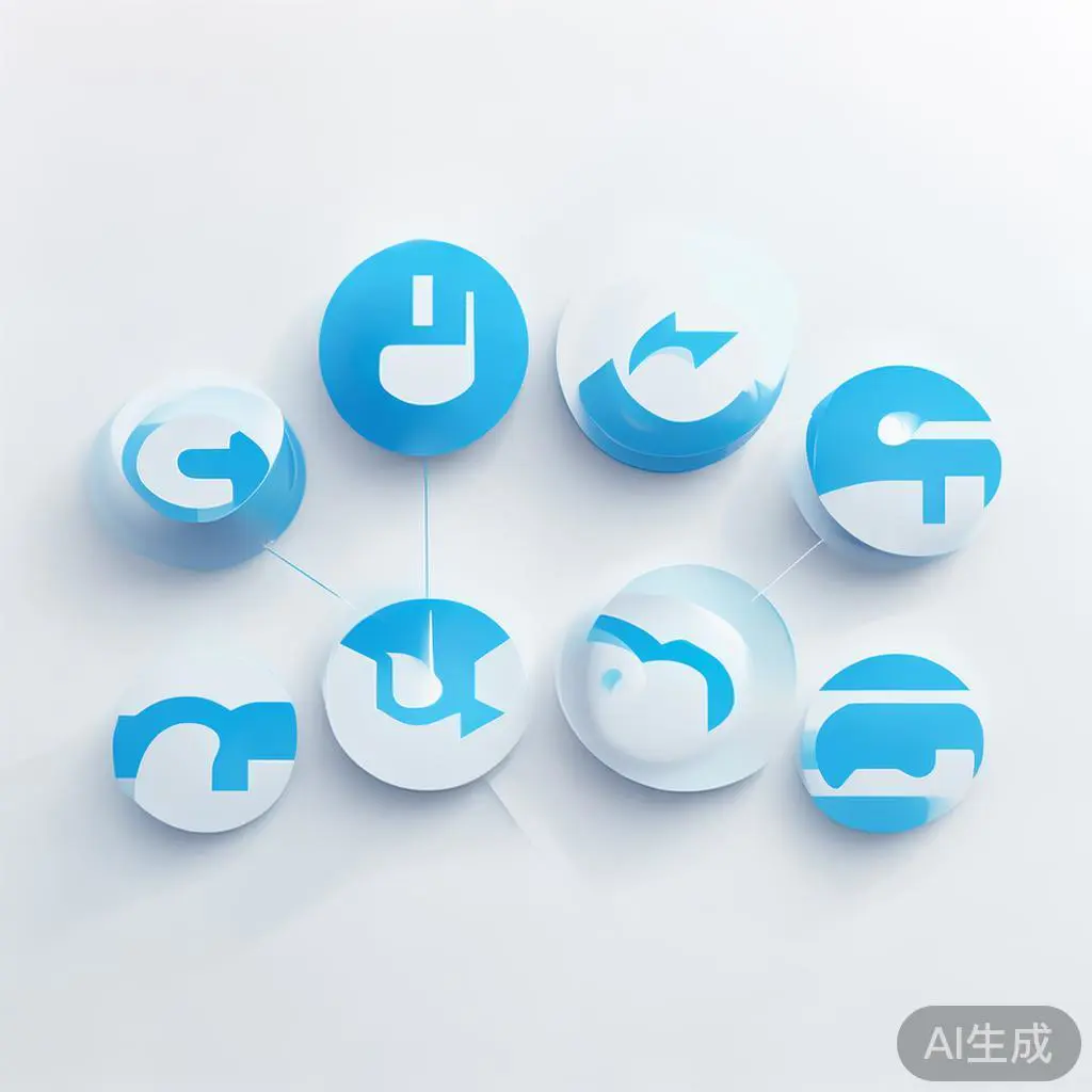 Simple flowchart illustration with connected circles and arrows, light blue and white color scheme, clean minimal design, business presentation style, infographic element