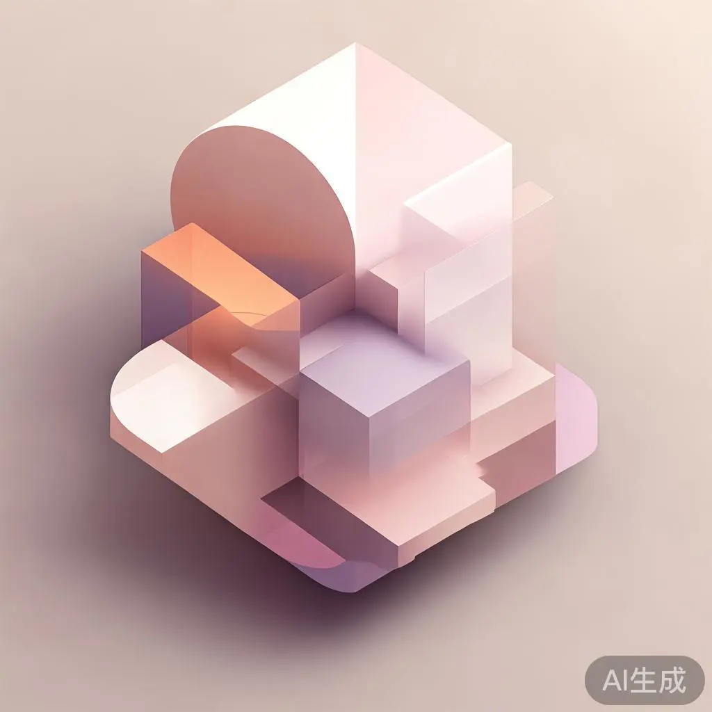 Abstract geometric composition with overlapping shapes, soft pastel colors, modern minimal style, professional business concept illustration, 3d render isometric
