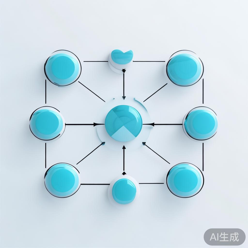 Simple flowchart illustration with connected circles and arrows, light blue and white color scheme, clean minimal design, business presentation style, infographic element