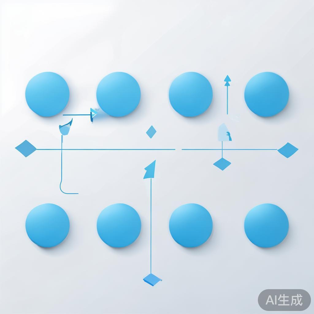 Simple flowchart illustration with connected circles and arrows, light blue and white color scheme, clean minimal design, business presentation style, infographic element