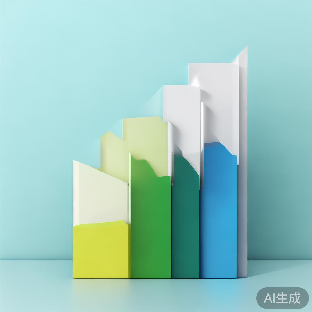 Upward trending graph with simple geometric elements, green and blue color palette, clean business infographic style, minimal design, growth concept