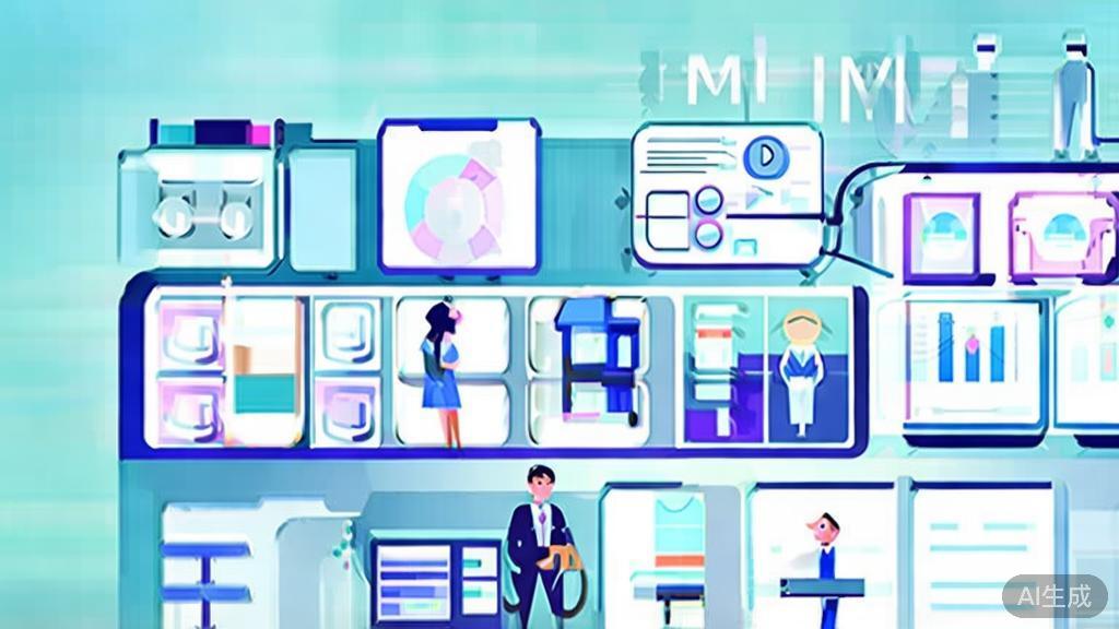 Flat vector illustration of cross-industry collaboration in microfilm production, dashboard style, soft blue gradient