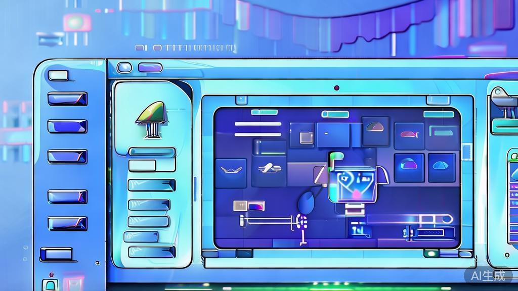 Flat vector illustration of AI technology in animation production, dashboard style, soft blue gradient