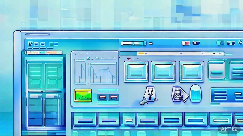 Flat vector illustration of video editing software interface, dashboard style, soft blue gradient