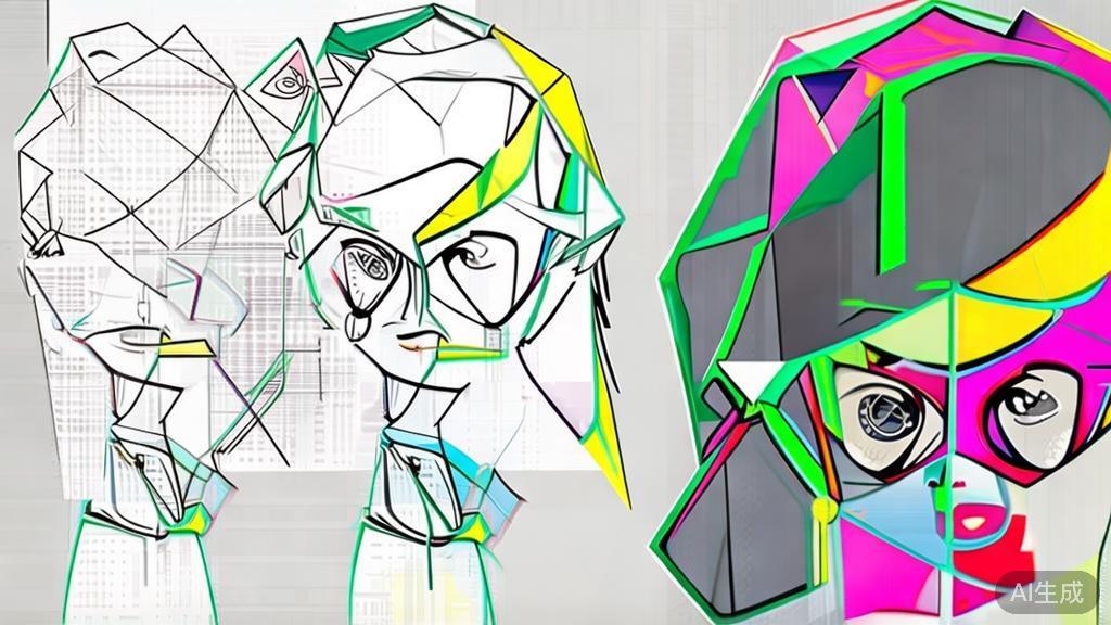 High-quality illustration of anime character design process, minimal flat design