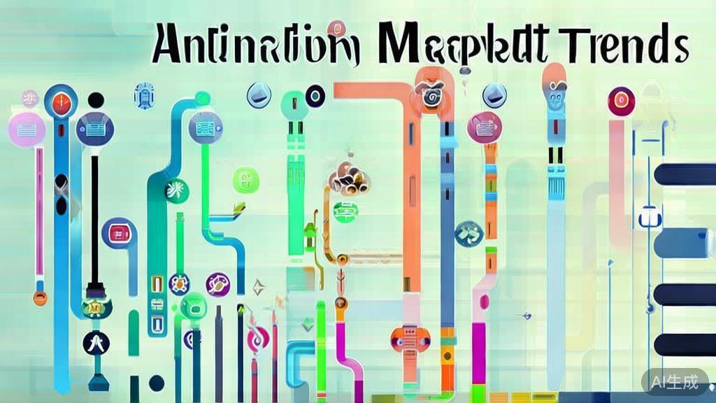 High-quality business illustration regarding animation market trends, minimal flat design