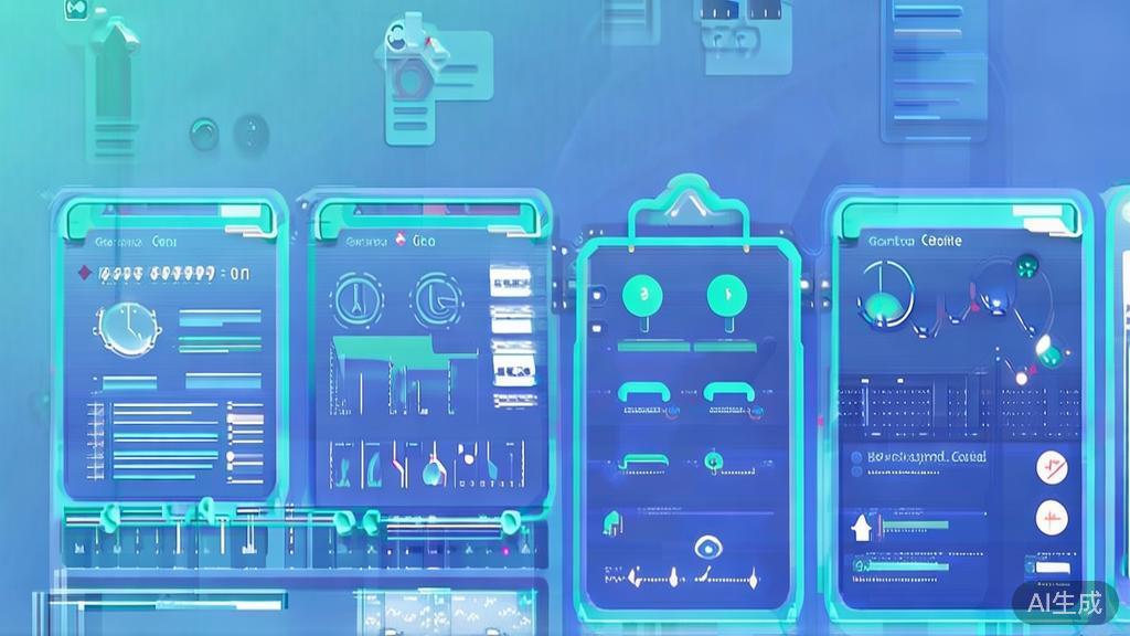 Flat vector illustration of AI technology in animation, dashboard style, soft blue gradient