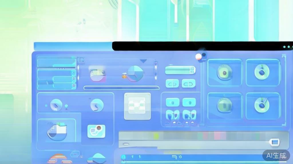 Flat vector illustration of AI tools in animation creation, dashboard style, soft blue gradient