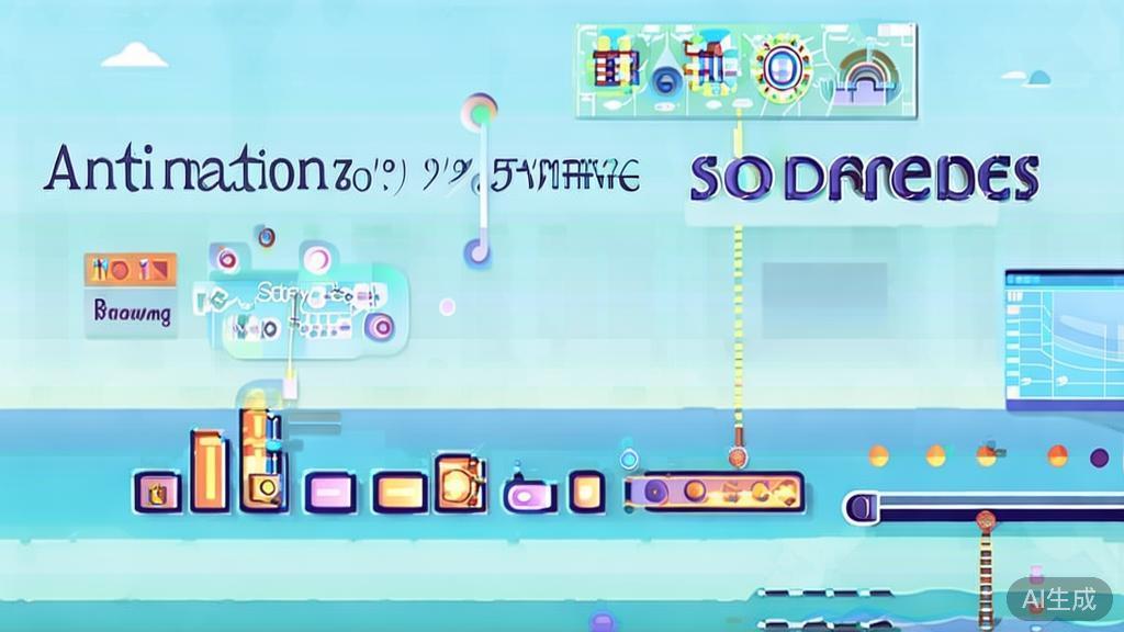 Flat vector illustration of animation creation process, dashboard style, soft blue gradient