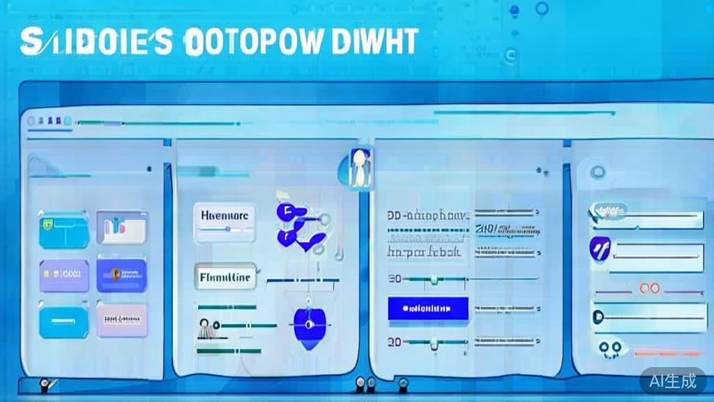 Flat vector illustration of AI video software in various industries, dashboard style, soft blue gradient