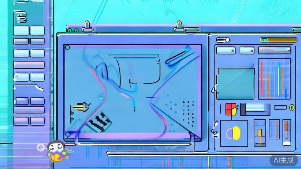 Flat vector illustration of post-editing process in anime creation, dashboard style, soft blue gradient