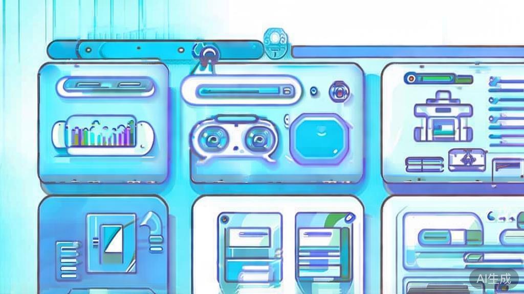 Flat vector illustration of AI technology in content creation, dashboard style, soft blue gradient